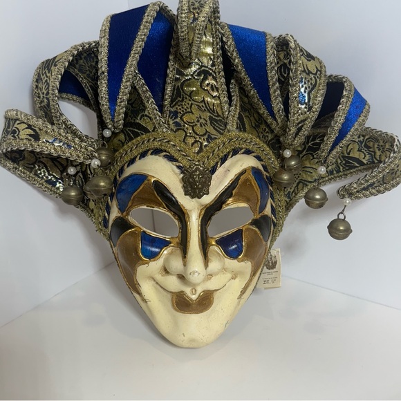 Authentic La Maschera del Galeone Hand Painted Venetian Mask NEW w/tags Blue-Gld - Picture 1 of 13